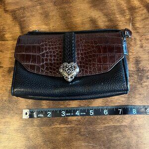 Brighton Small Black Leather/Brown Crossbody Bag